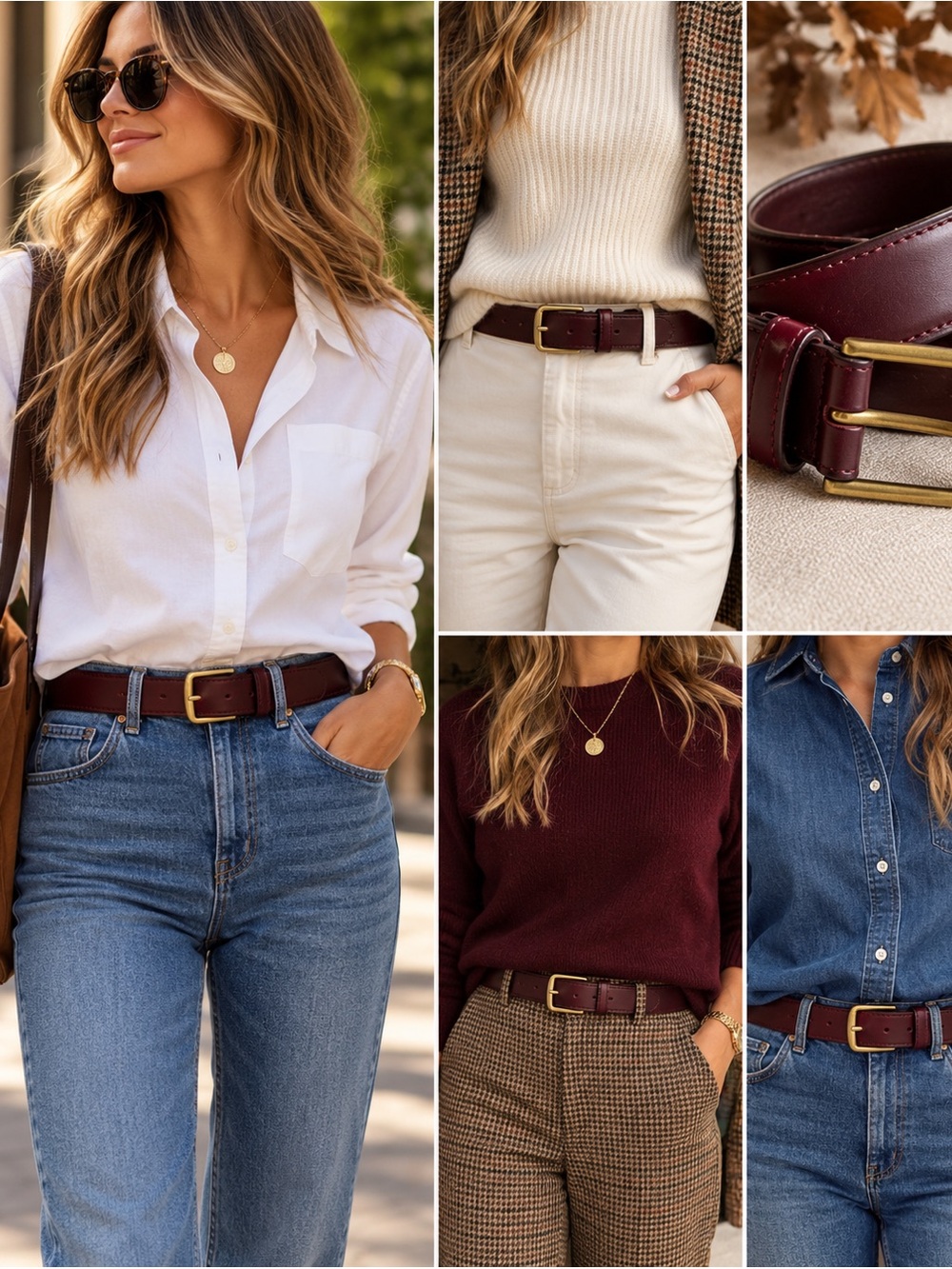 Classic Women’s Leather Belt in Dark Burgundy with Solid Brass Buckle size 38
